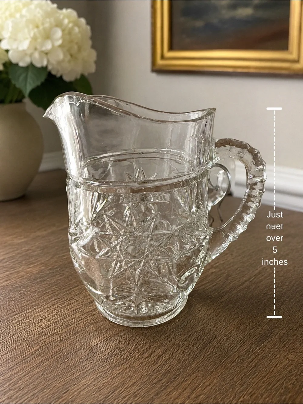 Vintage Anchor Hocking EAPC Star of David Clear Glass Pint Pitcher 5.5”